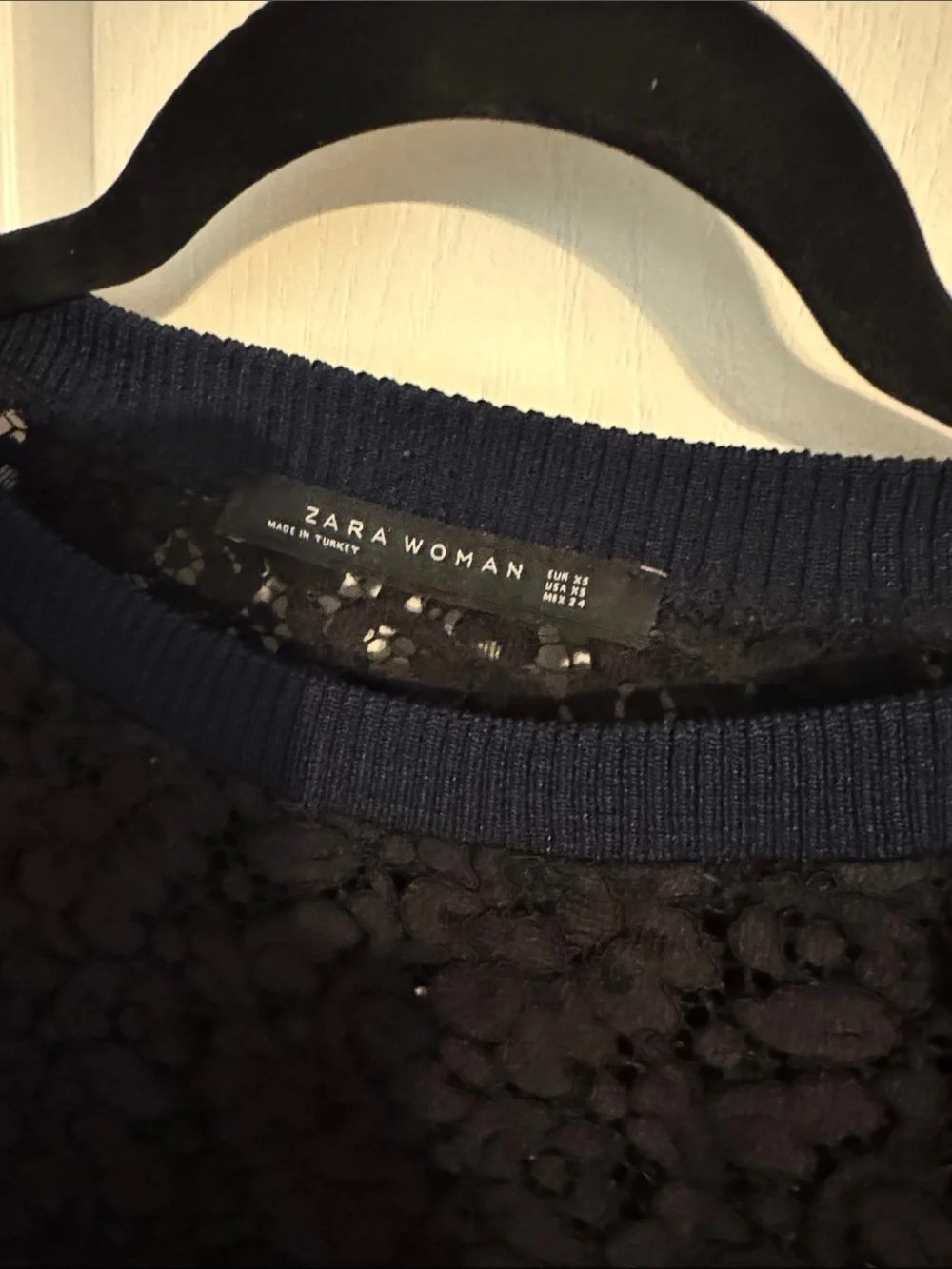 Zara Woman Navy Lace Crewneck Pullover